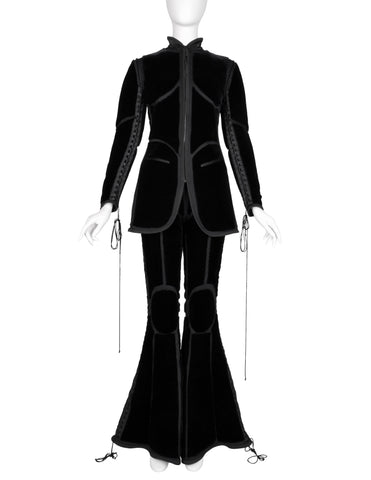 Jean Paul Gaultier Vintage AW 1996 Phenomenal Futuristic Black Velvet Jacket and Pant Ensemble