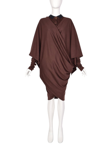 Jean Paul Gaultier Vintage AW 1984 Brown Jersey Versatile Wrap Shirt Dress