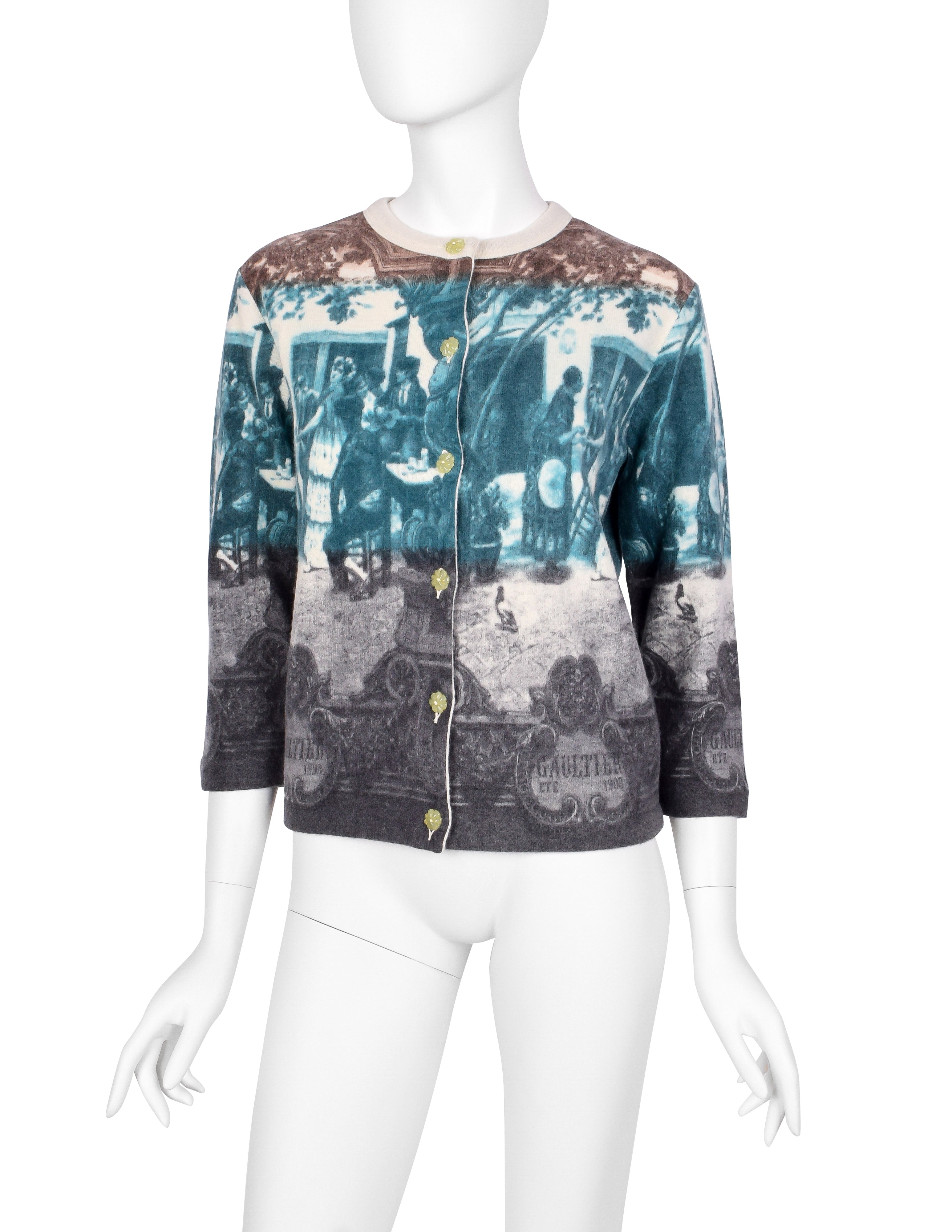 Jean Paul Gaultier Vintage SS 1998 Scenic French Courtyard Wool Cardigan Sweater