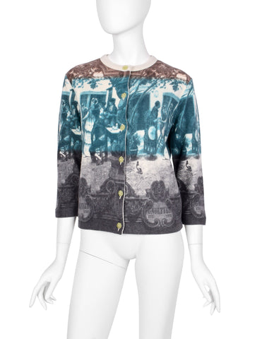 Jean Paul Gaultier Vintage SS 1998 Scenic French Courtyard Wool Cardigan Sweater