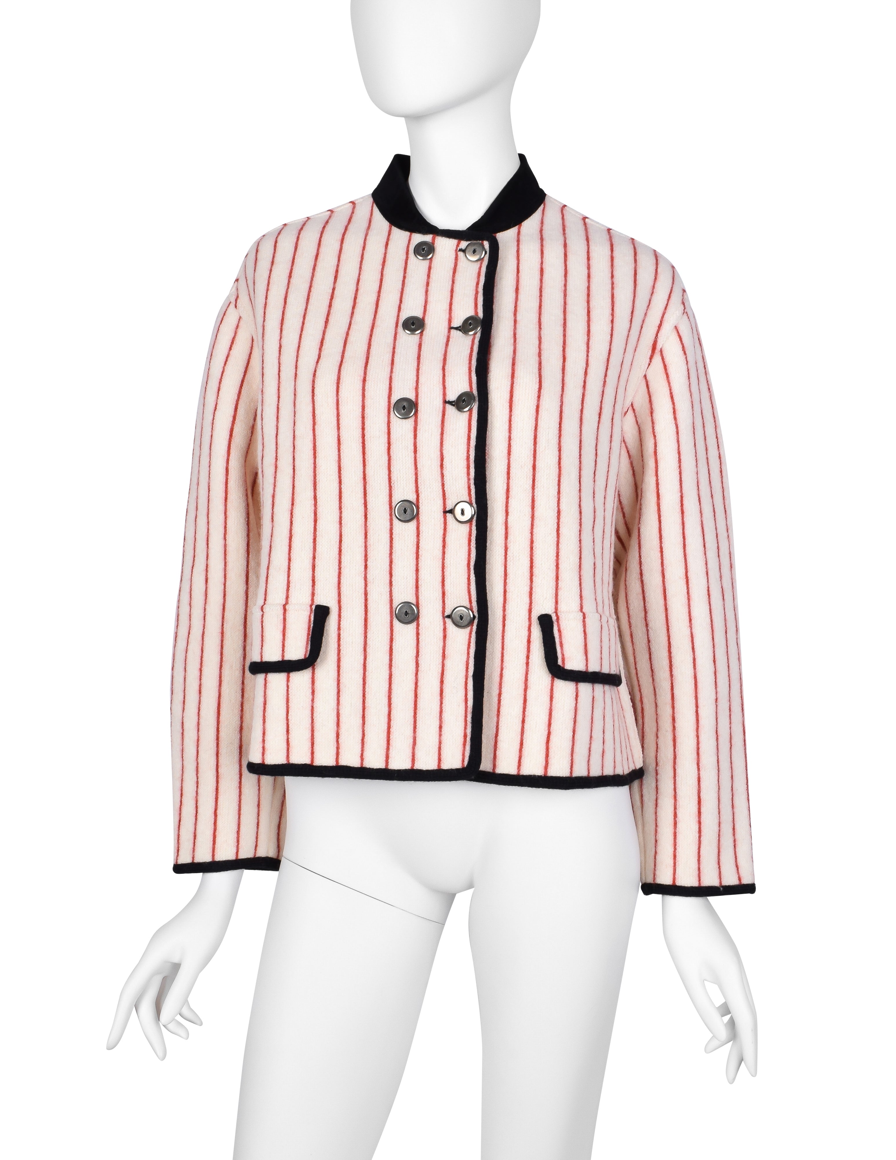 Jean Paul Gaultier Vintage AW 1992 White and Red Stripe Cropped Knit Wool Jacket