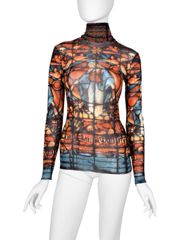 Jean Paul Gaultier Vintage AW 1998 Stained Glass Madonna Print Mesh Top
