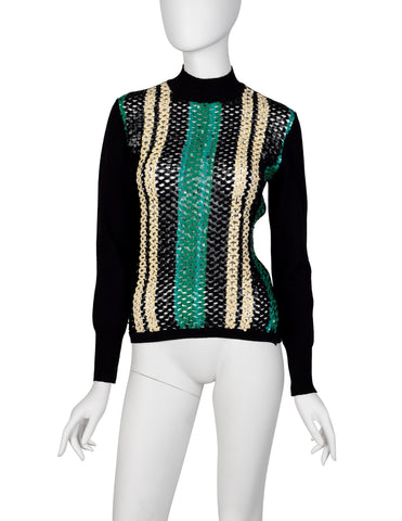 Jean Paul Gaultier Vintage AW 1991 Striped Sequin Net Knit Sweater