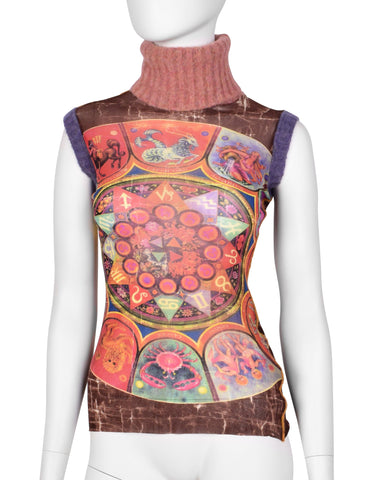 Jean Paul Gaultier Vintage AW 1999 Zodiac Print Sleeveless Turtleneck Top