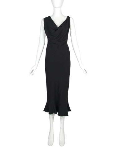 John Galliano Vintage SS 1999 Black Draping Twisted Strap Bias Crepe Dress