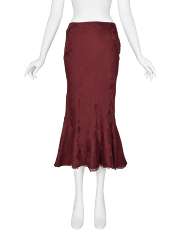 John Galliano Vintage SS 1998 'Haute Bohemia' Collection Burgundy Floral Brocade Bias Skirt