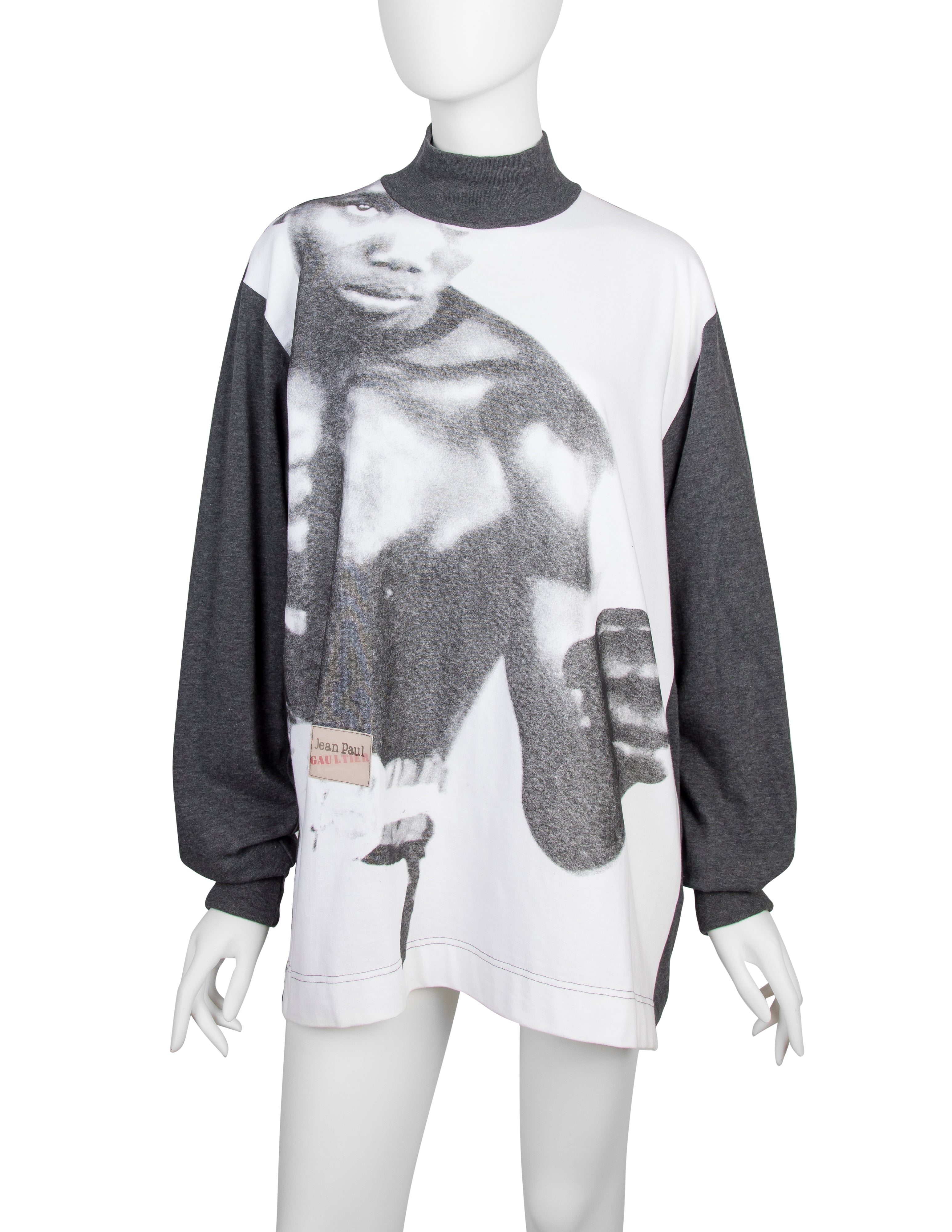 Jean Paul Gaultier Vintage AW 1992 Boxer Print Charcoal Grey Long Sleeve Shirt