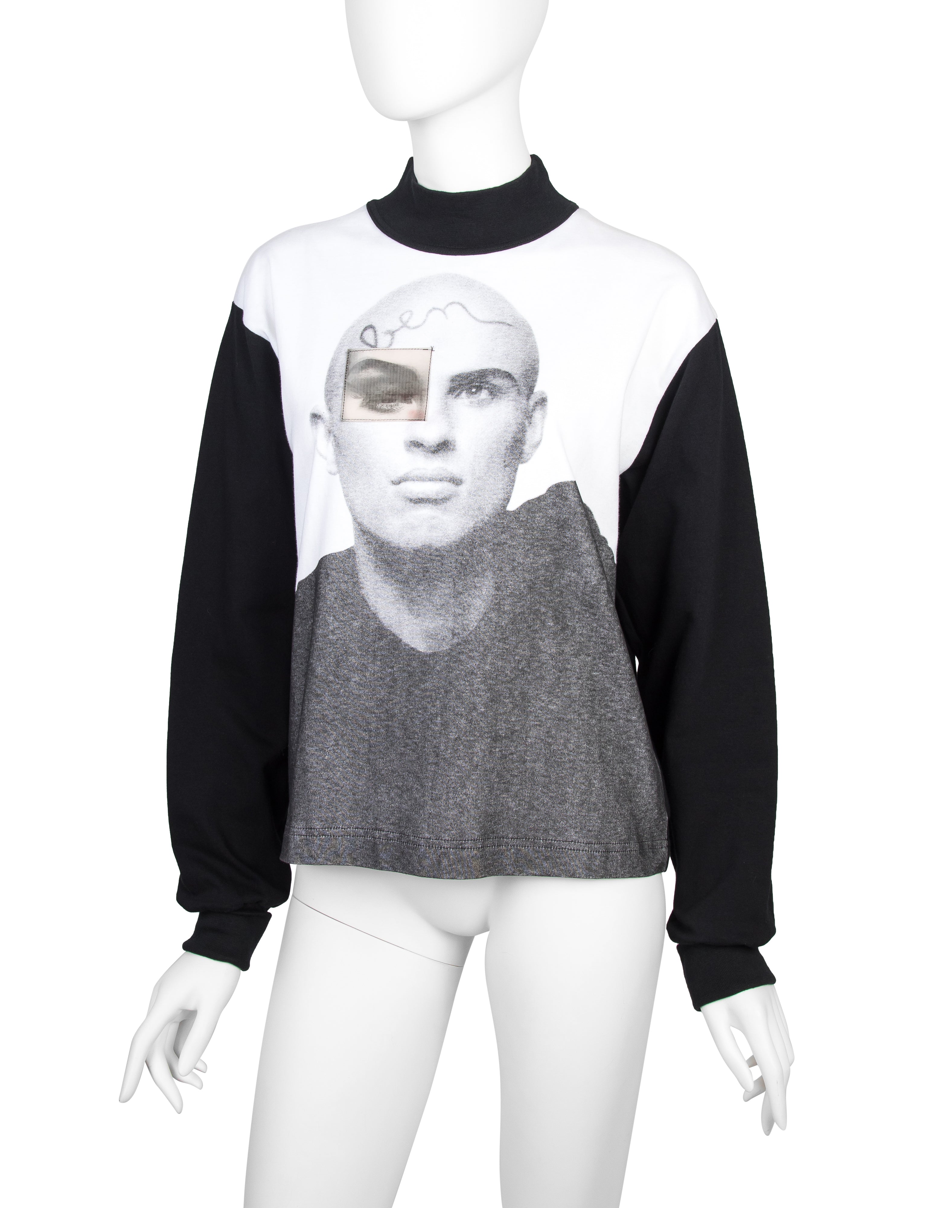 Jean Paul Gaultier Vintage AW 1992 Blinking Eye Hologram Face Print Black Long Sleeve Shirt