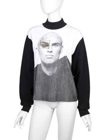 Jean Paul Gaultier Vintage AW 1992 Blinking Eye Hologram Face Print Black Long Sleeve Shirt