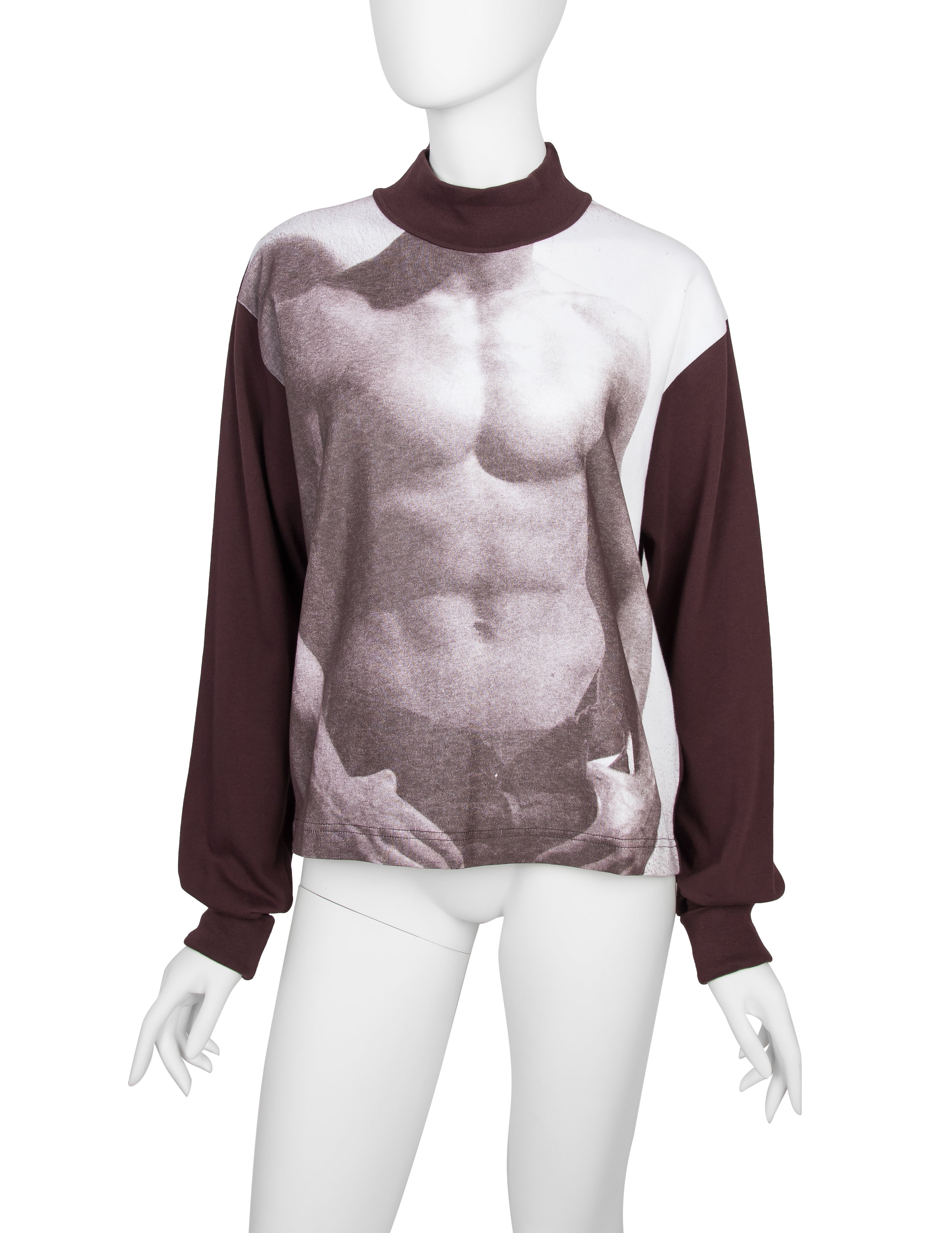 Jean Paul Gaultier Vintage AW 1992 Body Print Maroon Long Sleeve Shirt