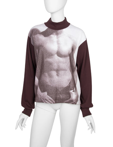 Jean Paul Gaultier Vintage AW 1992 Body Print Maroon Long Sleeve Shirt