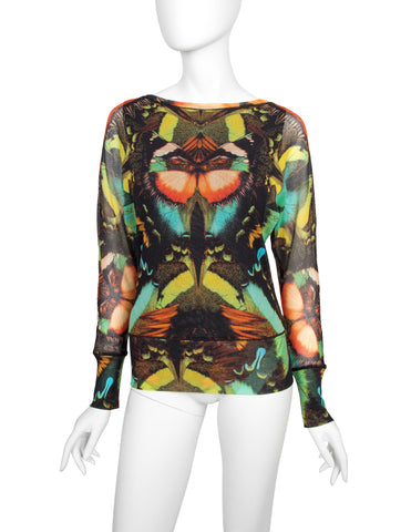 Jean Paul Gaultier Vintage Vibrant Colorful Butterfly Print Mesh Top