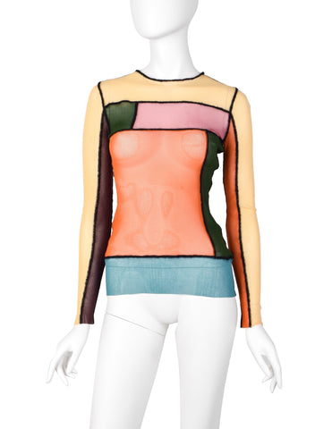 Jean Paul Gaultier Vintage AW 2000 Mondrian Colorblock Patchwork Sheer Mesh Top