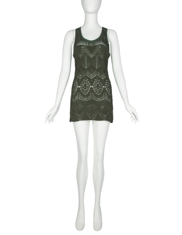 Jean Paul Gaultier Vintage SS 2000 Green Open Knit Cotton Mini Dress