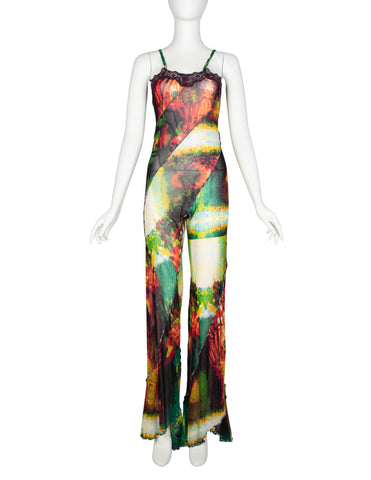 Jean Paul Gaultier Vintage SS 2000 'Love Boat' Collection Tahitian Print Sheer Mesh Jumpsuit