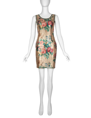 Jean Paul Gaultier Vintage SS 1991 Sequin Floral Mini Dress