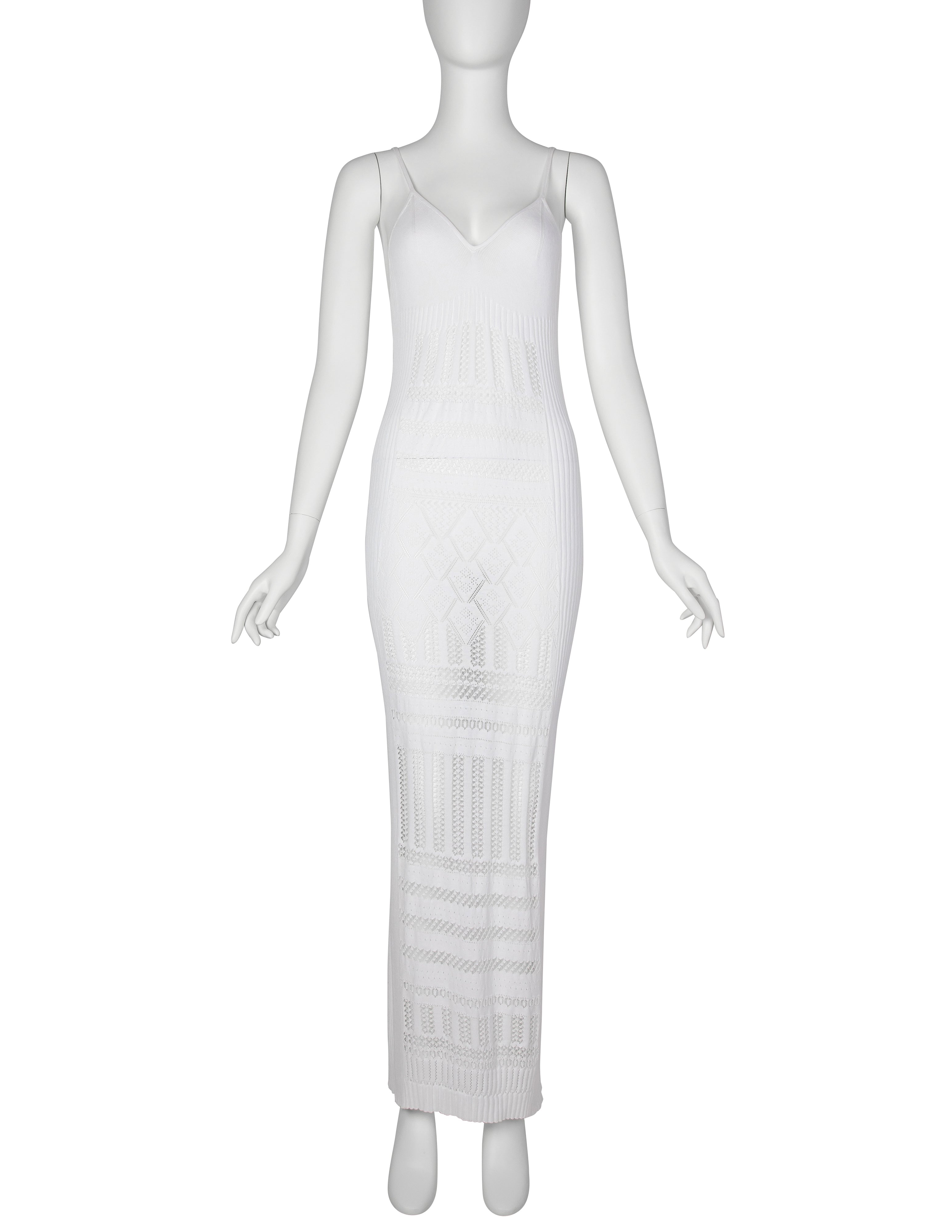 Jean Paul Gaultier Vintage SS 1999 White Ribbed Pointelle Knit Maxi Dress