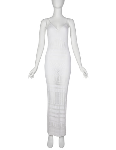 Jean Paul Gaultier Vintage SS 1999 White Ribbed Pointelle Knit Maxi Dress