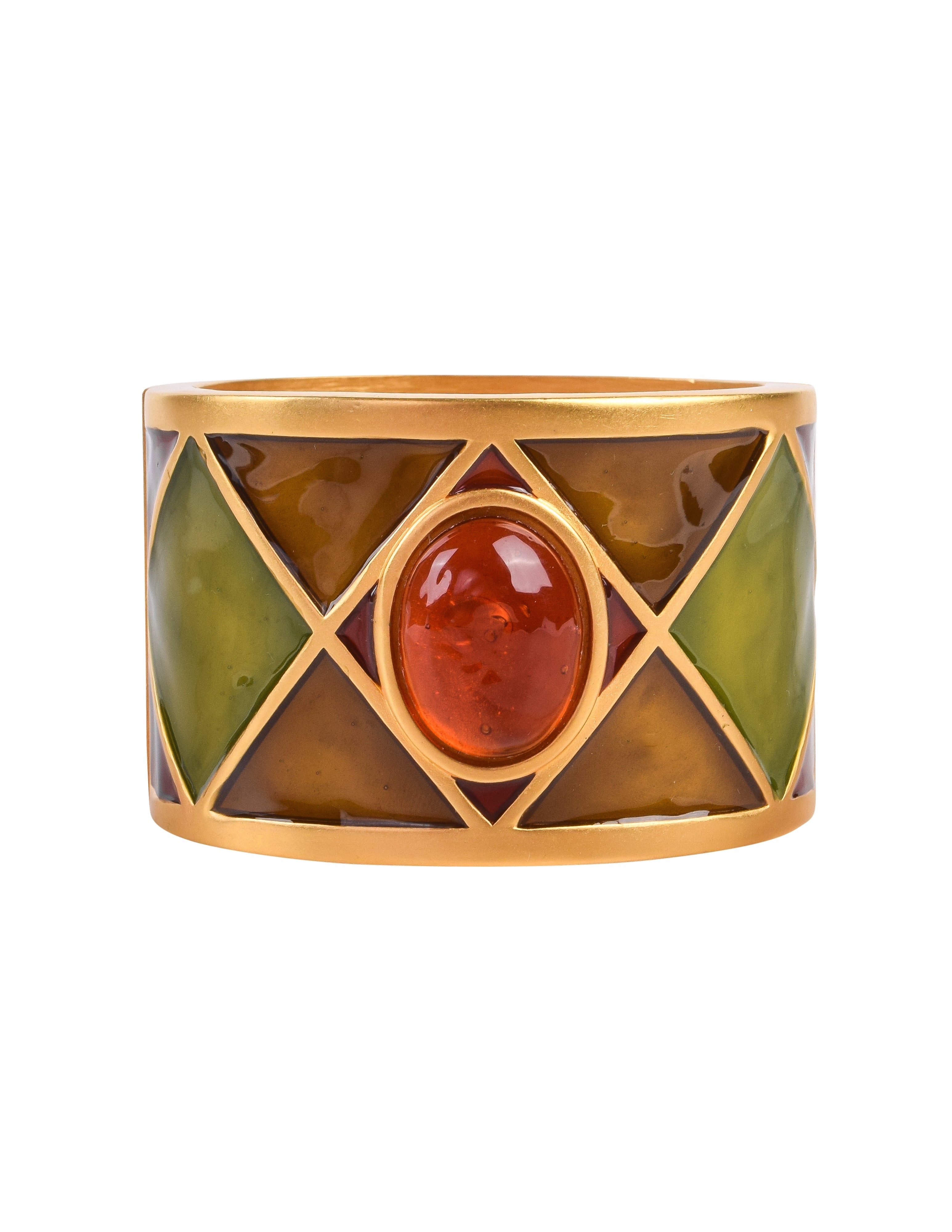 Karl Lagerfeld Vintage Harlequin Enamel Hinged Wide Bracelet