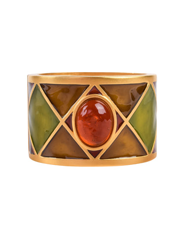 Karl Lagerfeld Vintage Harlequin Enamel Hinged Wide Bracelet