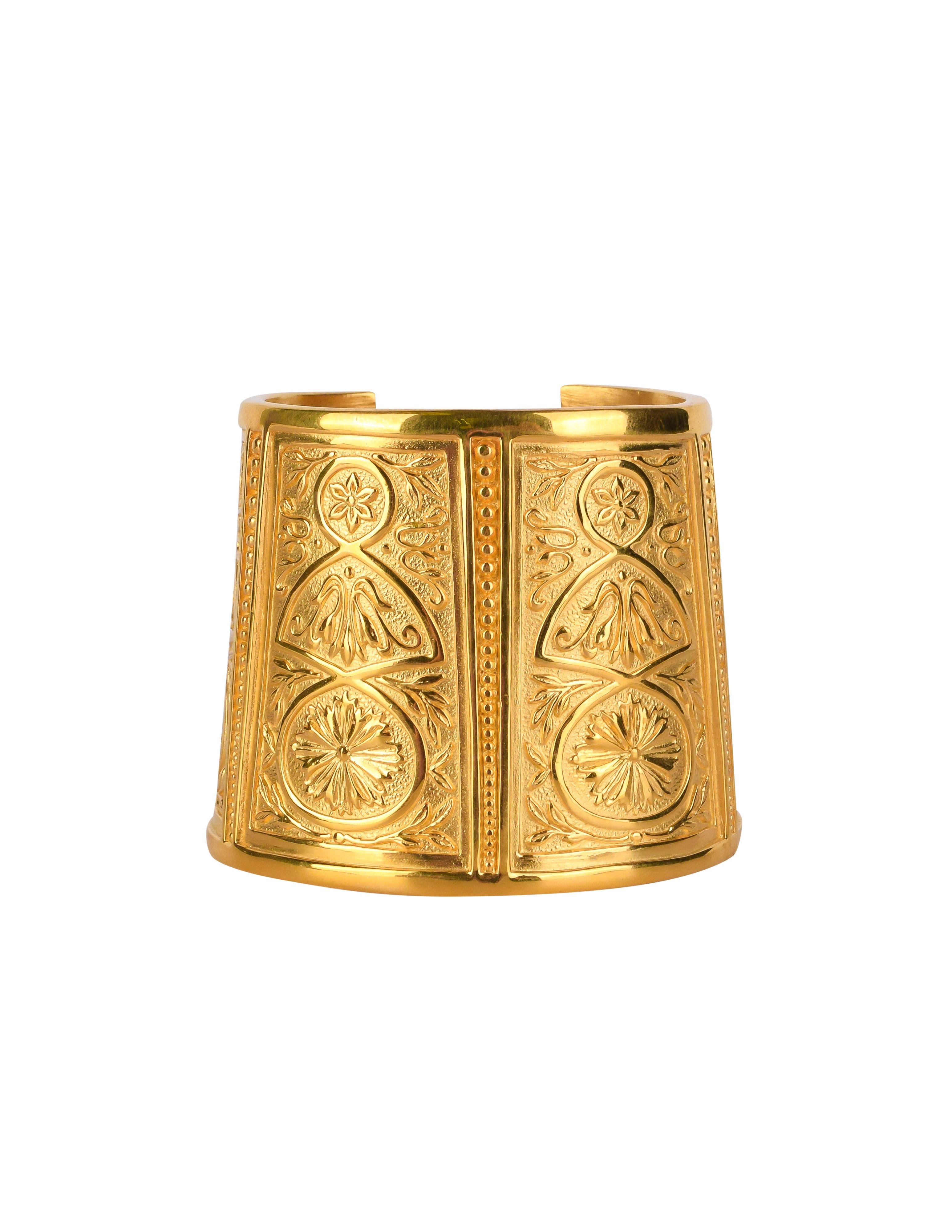 Karl Lagerfeld Vintage Rare Golden Baroque Motif Tapered Cuff Bracelet