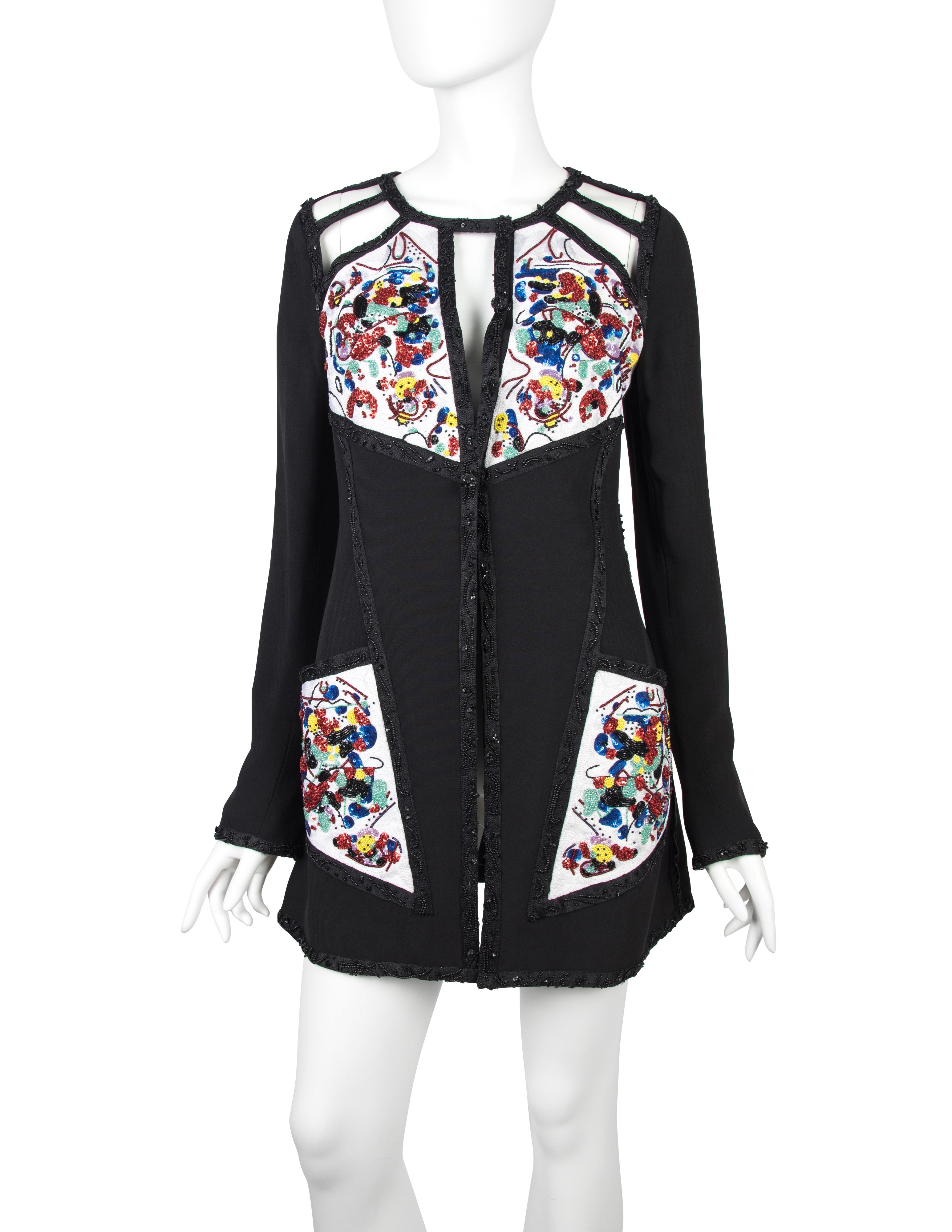 Karl Lagerfeld Vintage SS 1993 Beaded Cutout Black Longline Jacket