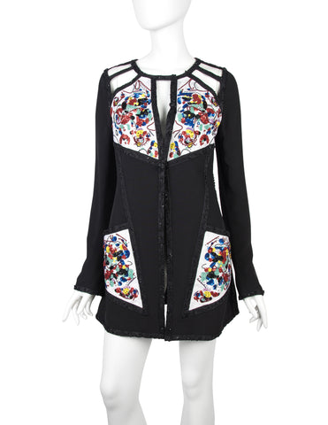 Karl Lagerfeld Vintage SS 1993 Beaded Cutout Black Longline Jacket