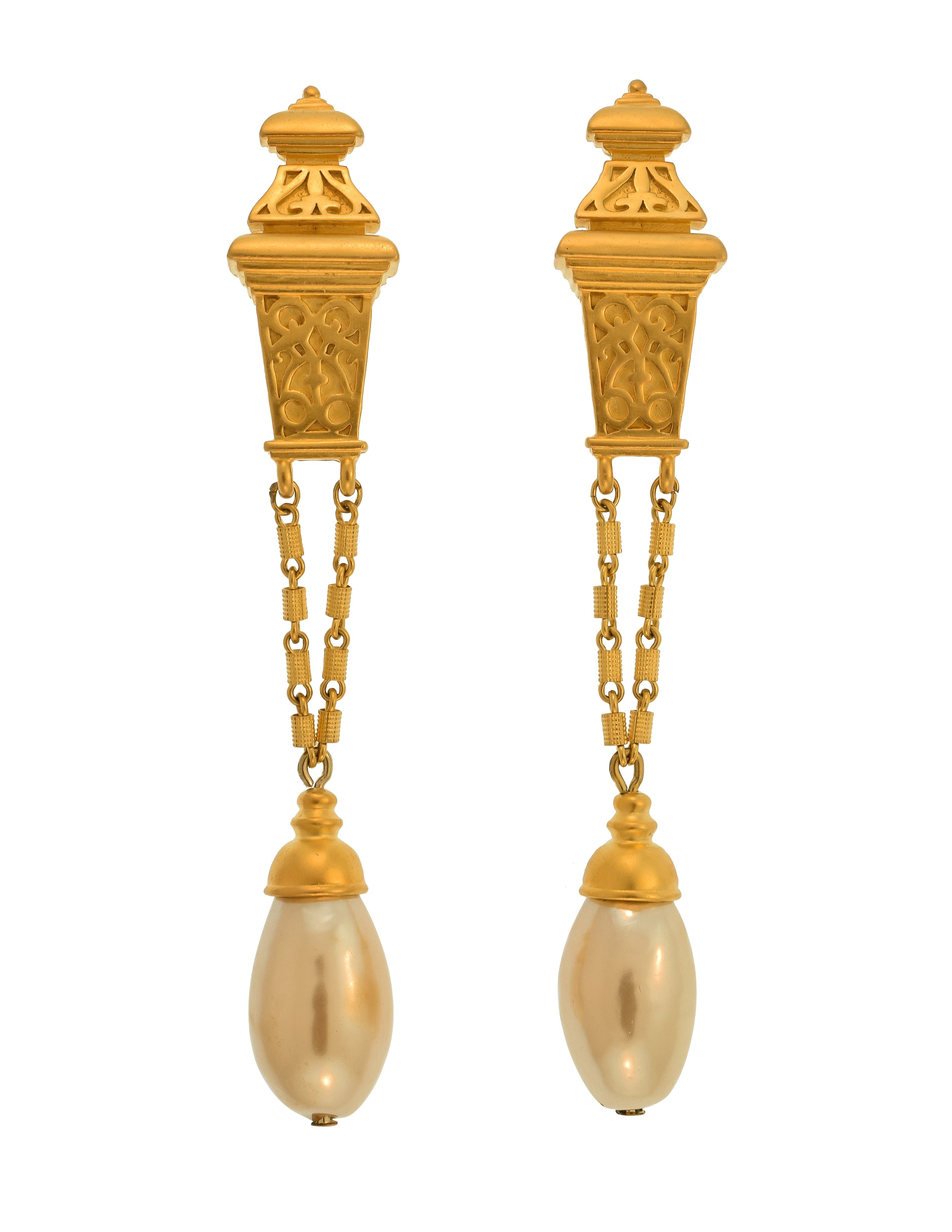 Karl Lagerfeld Vintage Incredible Street Lamp Post Dangling Pearl Statement Earrings
