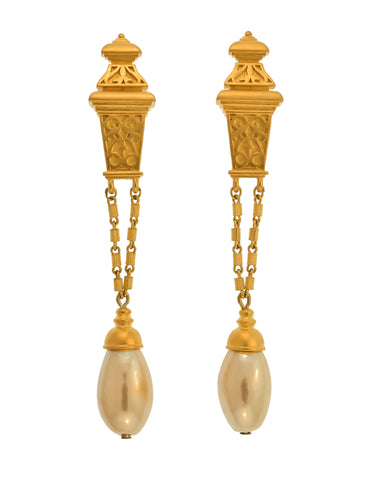 Karl Lagerfeld Vintage Incredible Street Lamp Post Dangling Pearl Statement Earrings