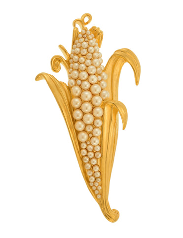 Karl Lagerfeld Vintage Golden & Pearl Corn Statement Brooch