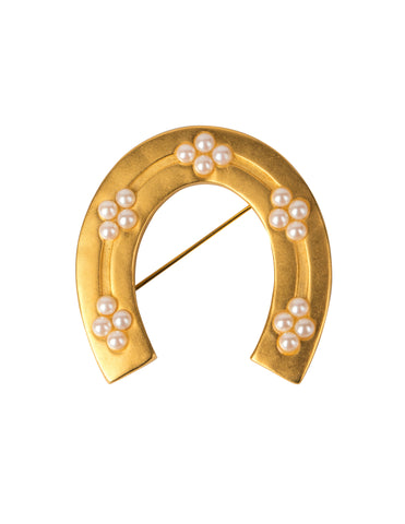 Karl Lagerfeld Vintage Pearl Accented Golden Horseshoe Brooch