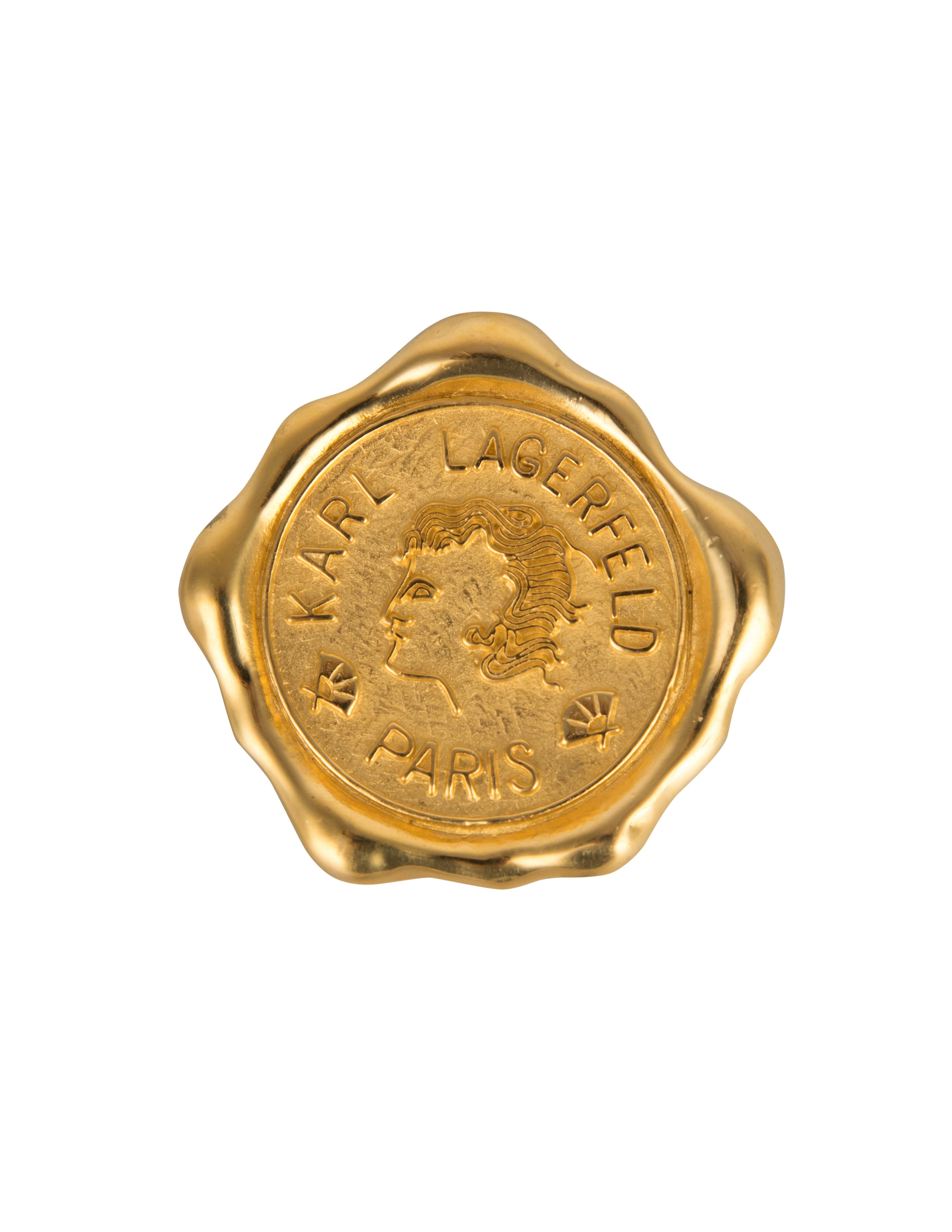 Karl Lagerfeld Vintage Golden Wax Seal Motif Brooch