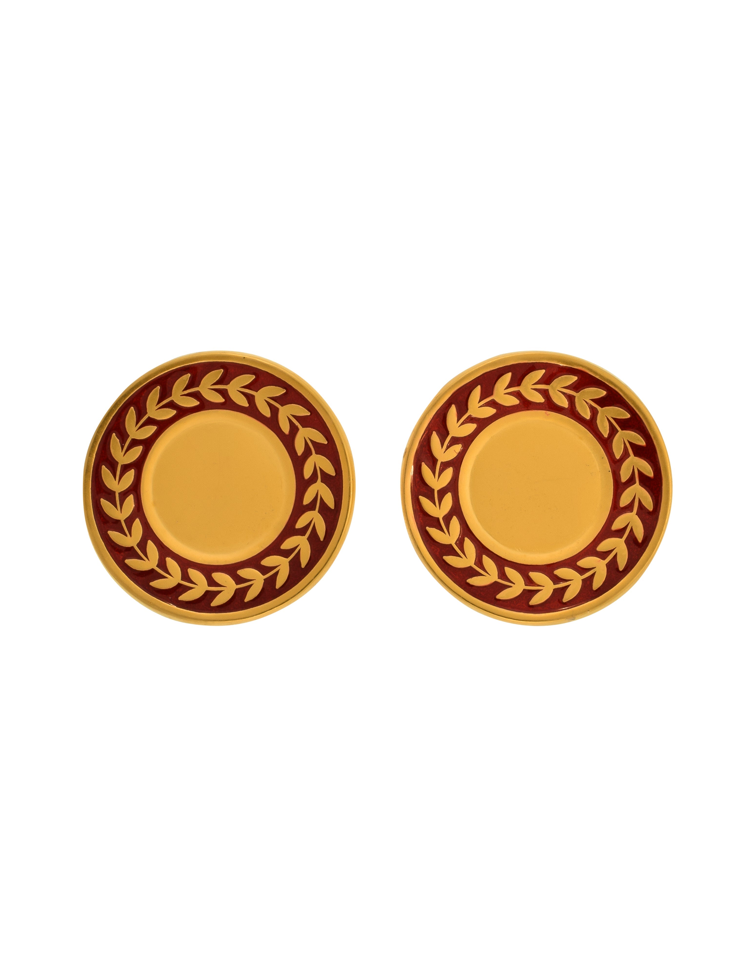 Karl Lagerfeld Vintage Golden & Red Enamel Dinner Plate Statement Earrings