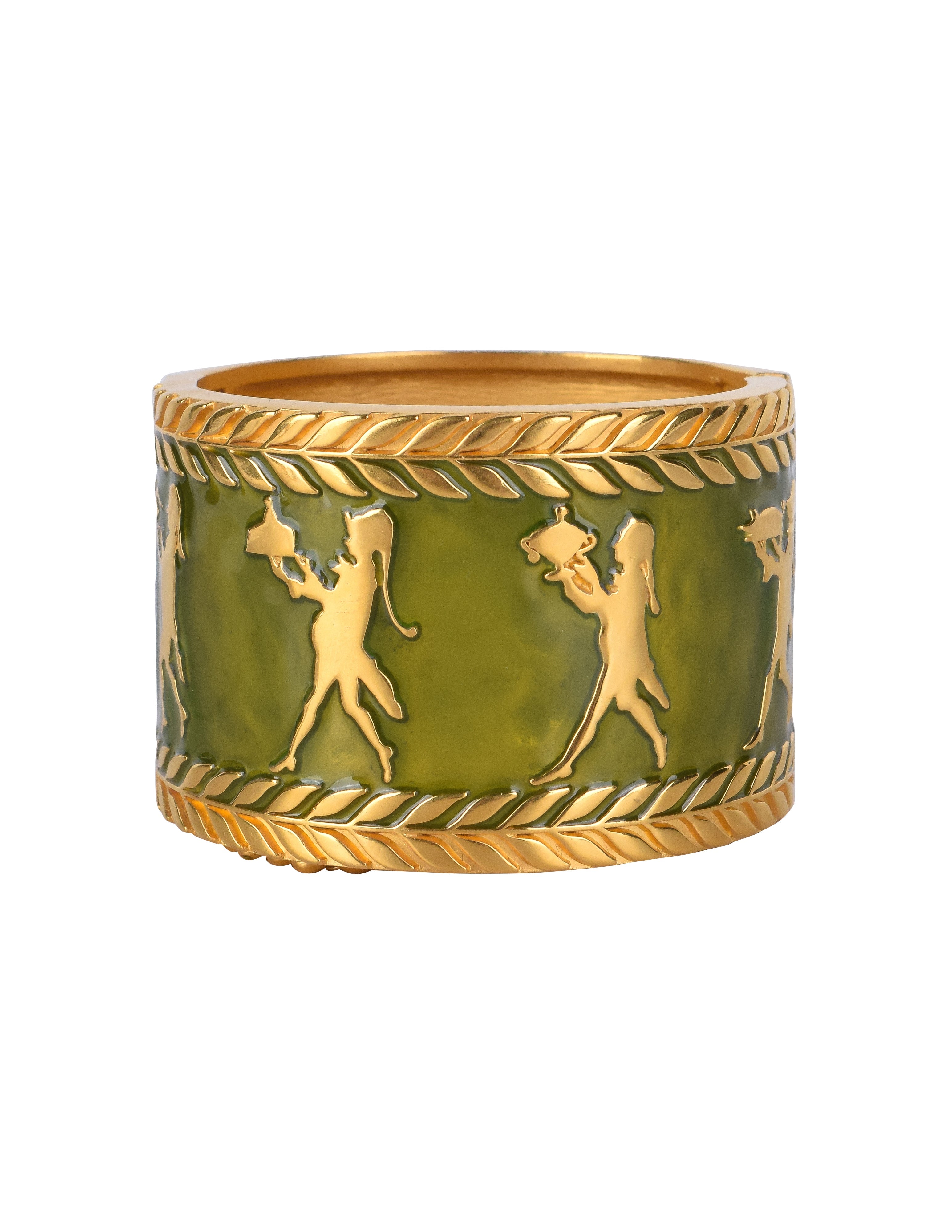 Karl Lagerfeld Vintage Golden Serveur Motif Green Enamel Bracelet