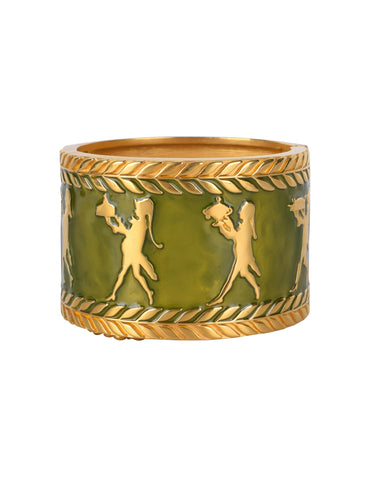 Karl Lagerfeld Vintage Golden Serveur Motif Green Enamel Bracelet