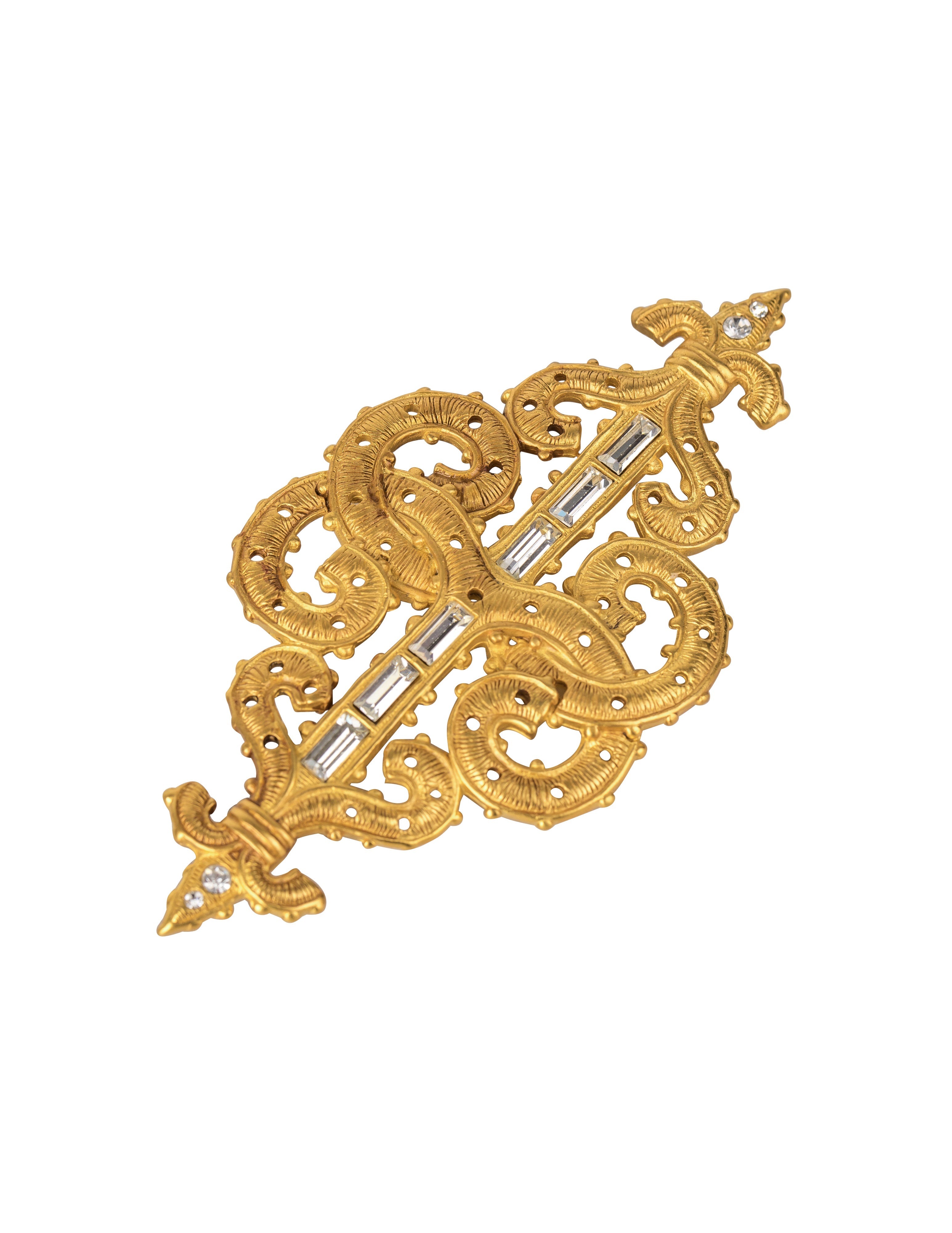 Karl Lagerfeld Vintage Large Golden Baroque Fleur de Lis Brooch