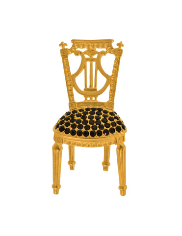 Karl Lagerfeld Vintage Golden Black Rhinestone 18th Century French Louis XVI Lyre Back Chair Brooch