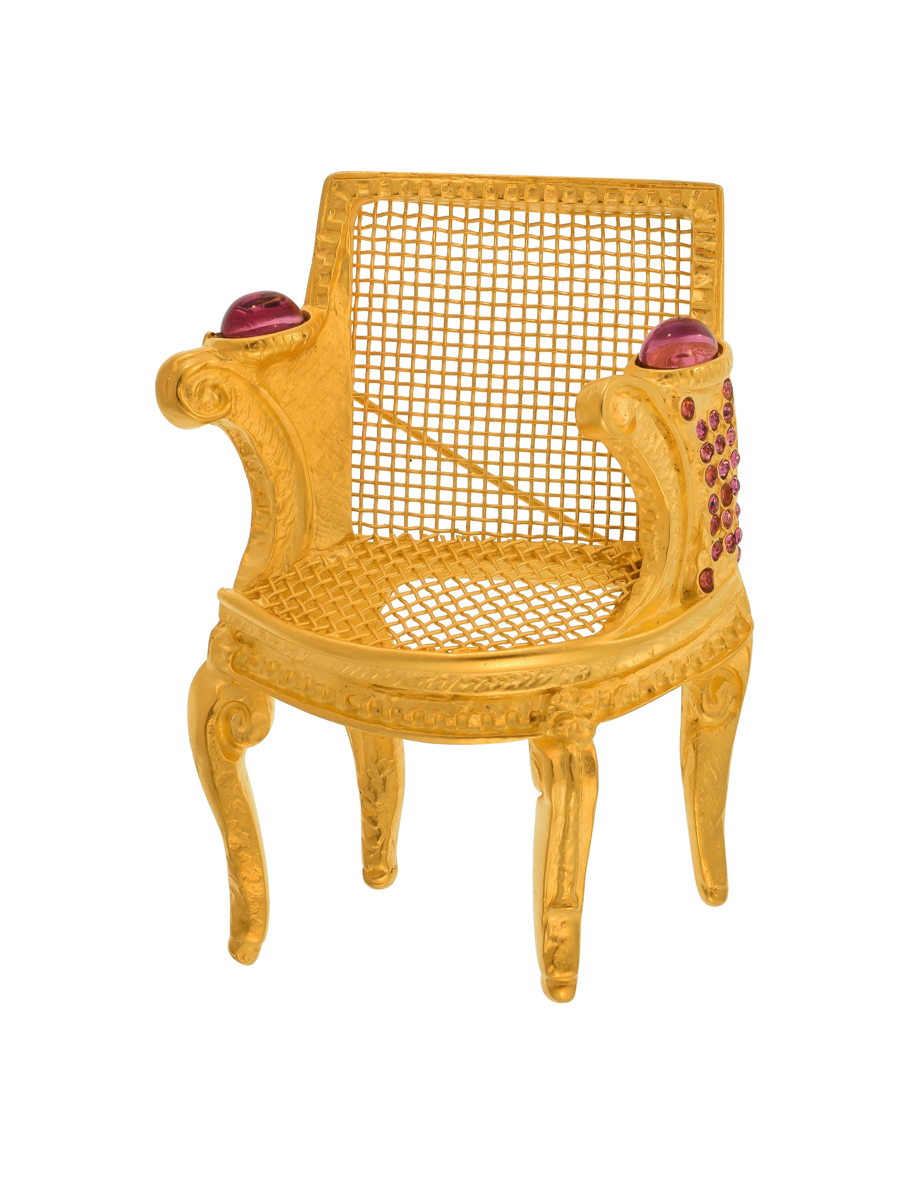 Karl Lagerfeld Vintage Rare First Edition Large Golden Pink Rhinestone Louis XVI Arm Chair Brooch