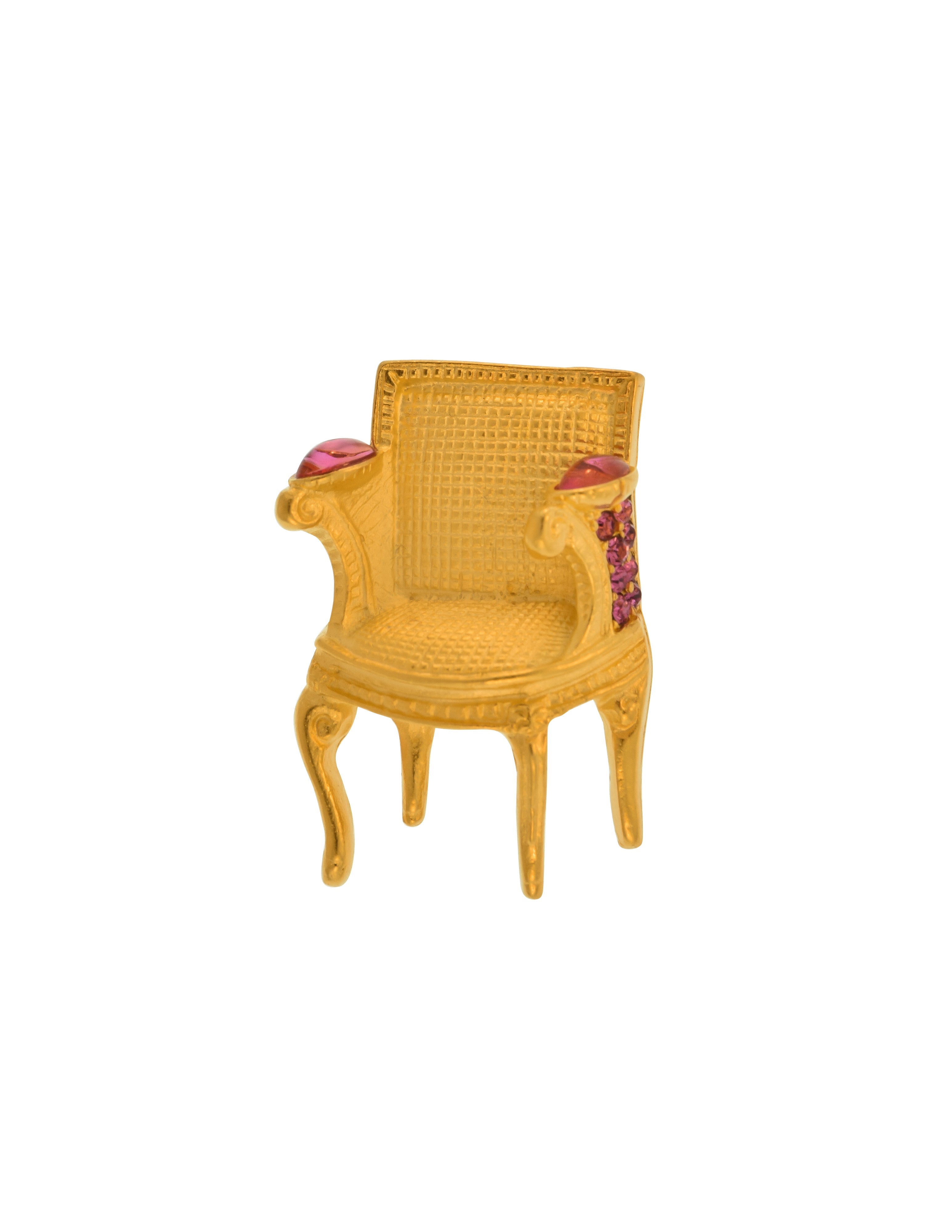 Karl Lagerfeld Vintage Small Golden Pink Rhinestone Louis XVI Arm Chair Tack Pin