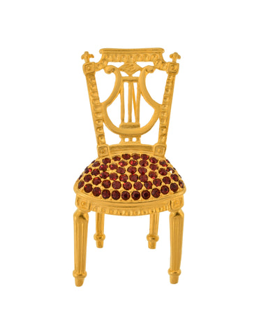 Karl Lagerfeld Vintage Golden Red Rhinestone 18th Century French Louis XVI Lyre Back Chair Brooch