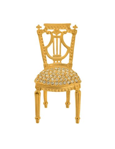 Karl Lagerfeld Vintage Golden Rhinestone 18th Century French Louis XVI Lyre Back Chair Brooch