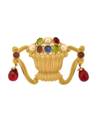 Karl Lagerfeld Vintage Rare French 'Fruit Bowl' Multicolor Glass & Pearl Statement Brooch