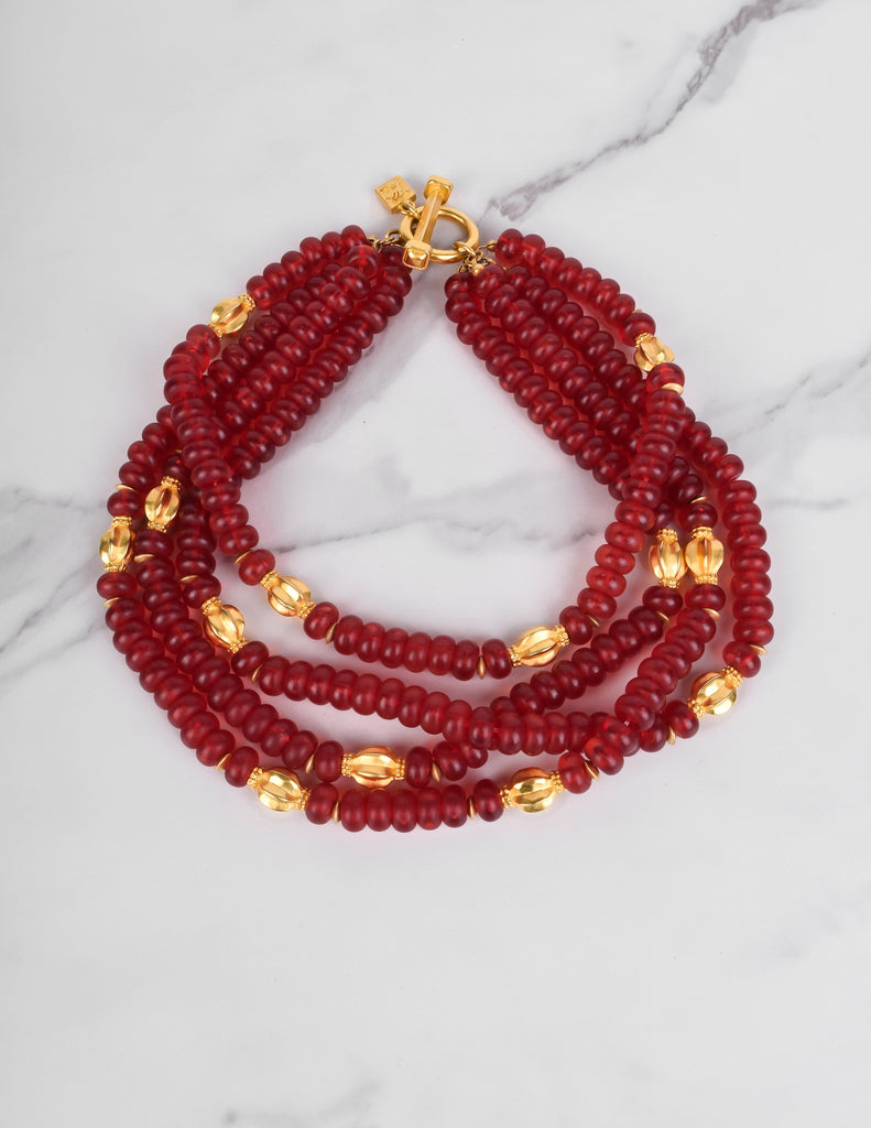 Karl Lagerfeld Vintage Red and Gold Multistrand Necklace