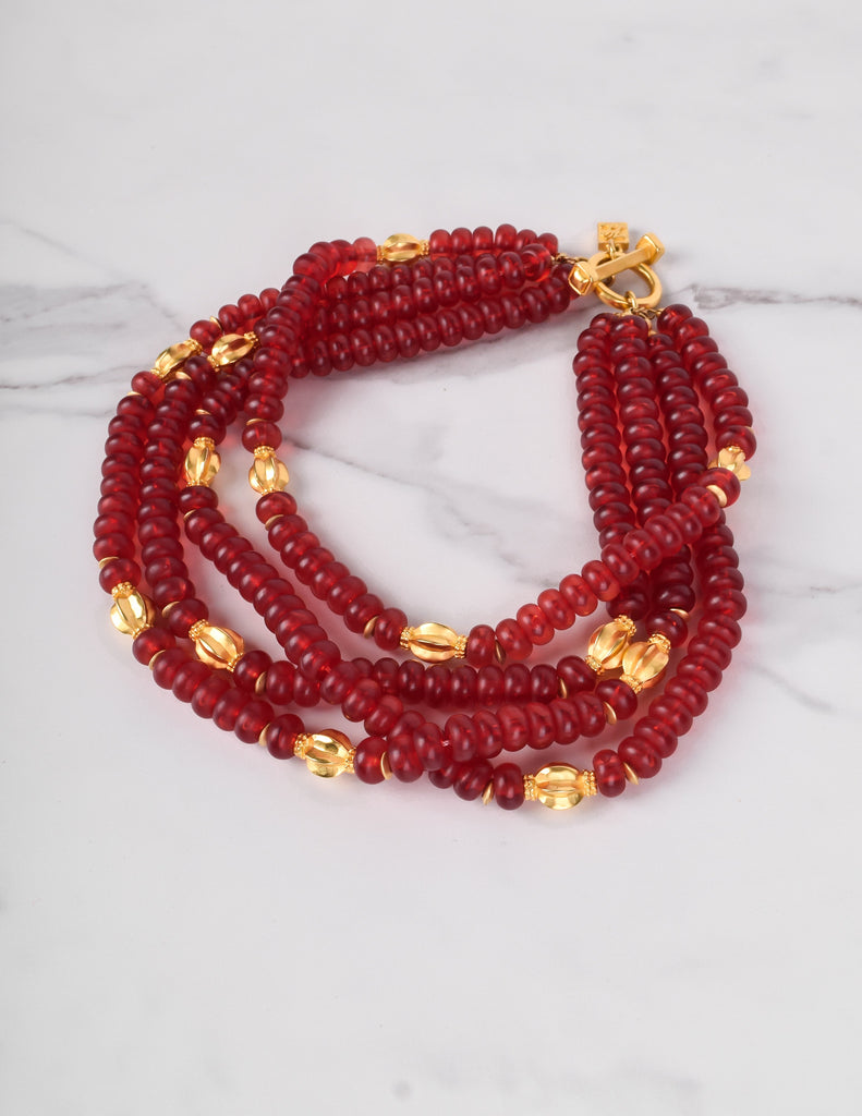 Karl Lagerfeld Vintage Red and Gold Multistrand Necklace