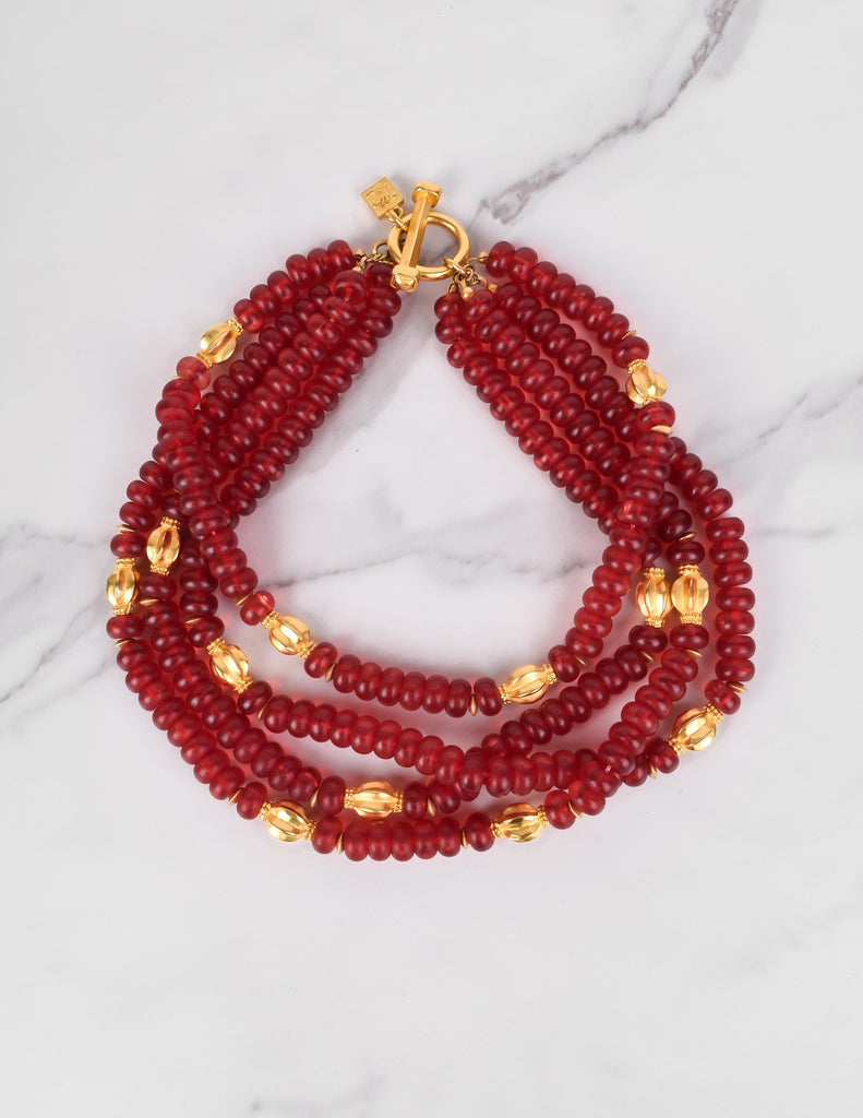 Karl Lagerfeld Vintage Red and Gold Multistrand Necklace