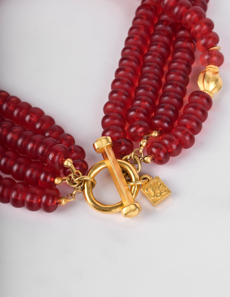 Karl Lagerfeld Vintage Red and Gold Multistrand Necklace
