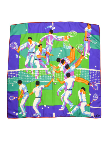 Ken Scott Vintage 1970s Tennis Sport Theme Vivid Graphic Silk Scarf