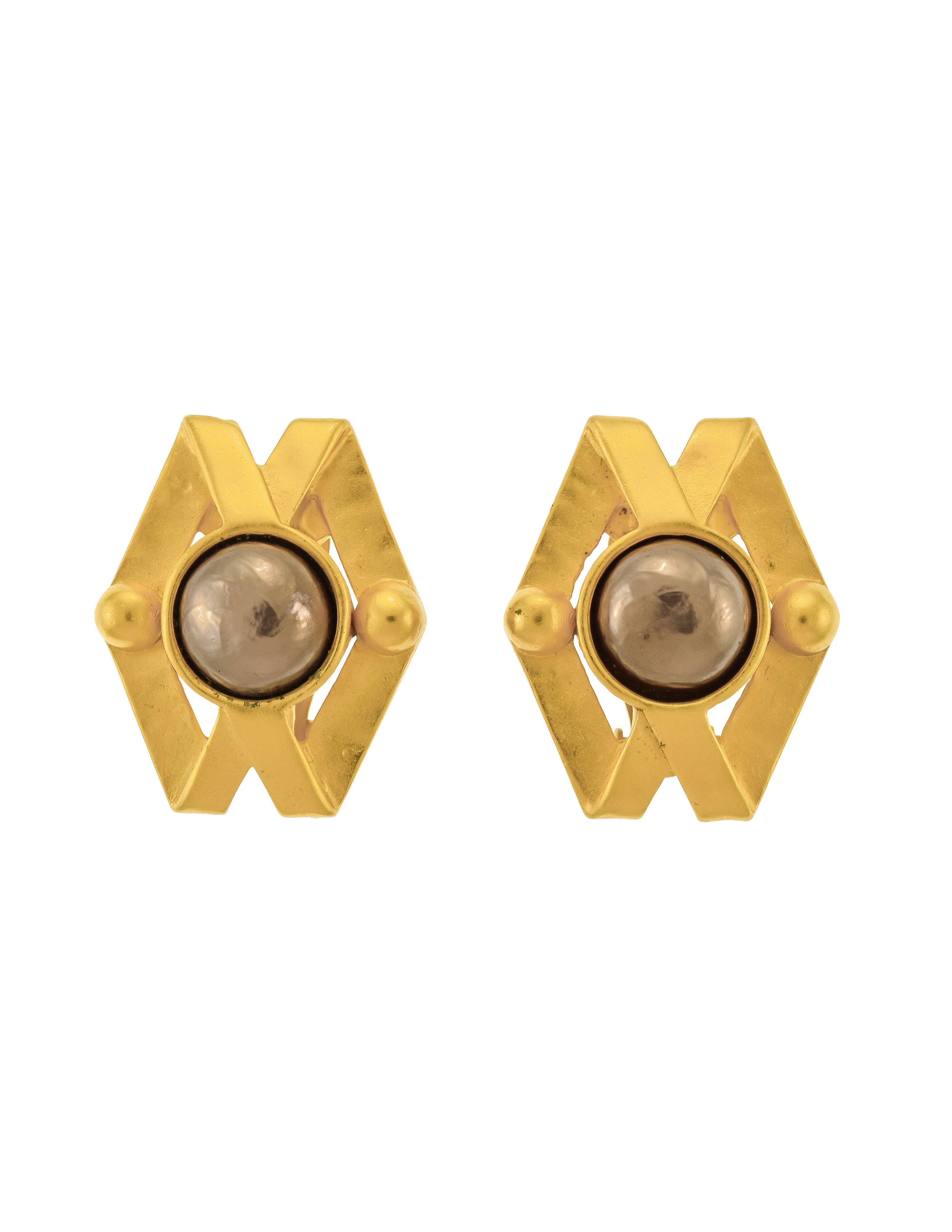 Karl Lagerfeld Vintage Golden Geometric Bronze Baroque Pearl Earrings
