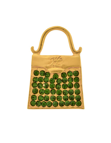 Karl Lagerfeld Vintage Golden Green Rhinestone Handbag Brooch
