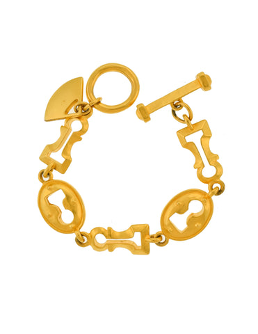 Karl Lagerfeld Vintage Brushed Gold Surrealist Keyhole Charm Link Bracelet